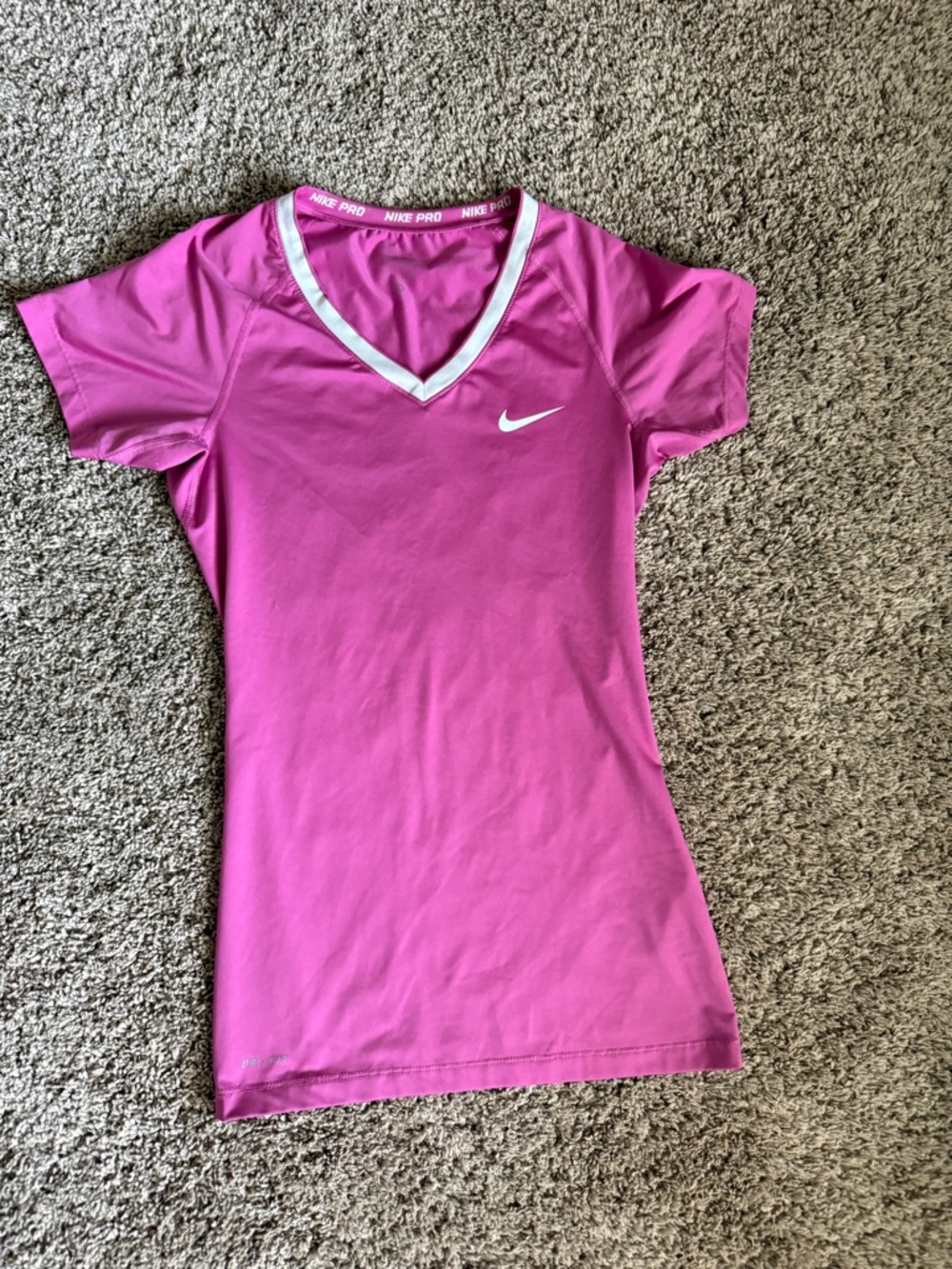 Nike Women’s Bright Pink V-Neck Dri-FIT Short Sleeve Top